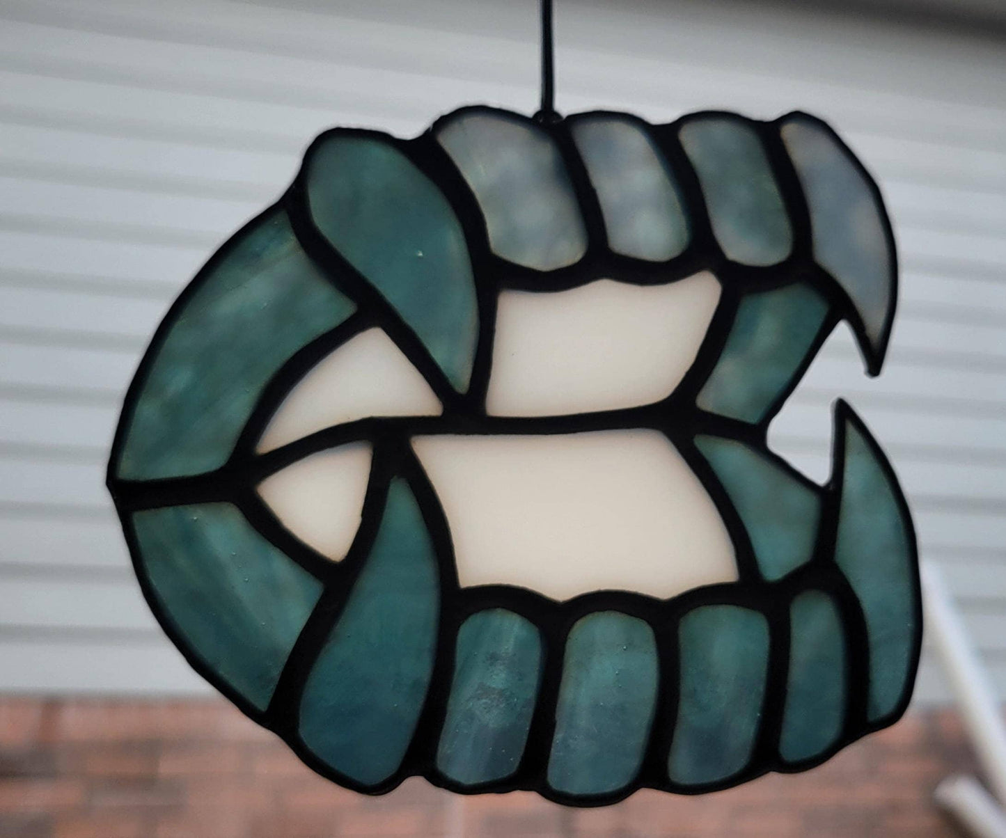 Vintage Bullseye Glass Vampire Fangs Suncatcher