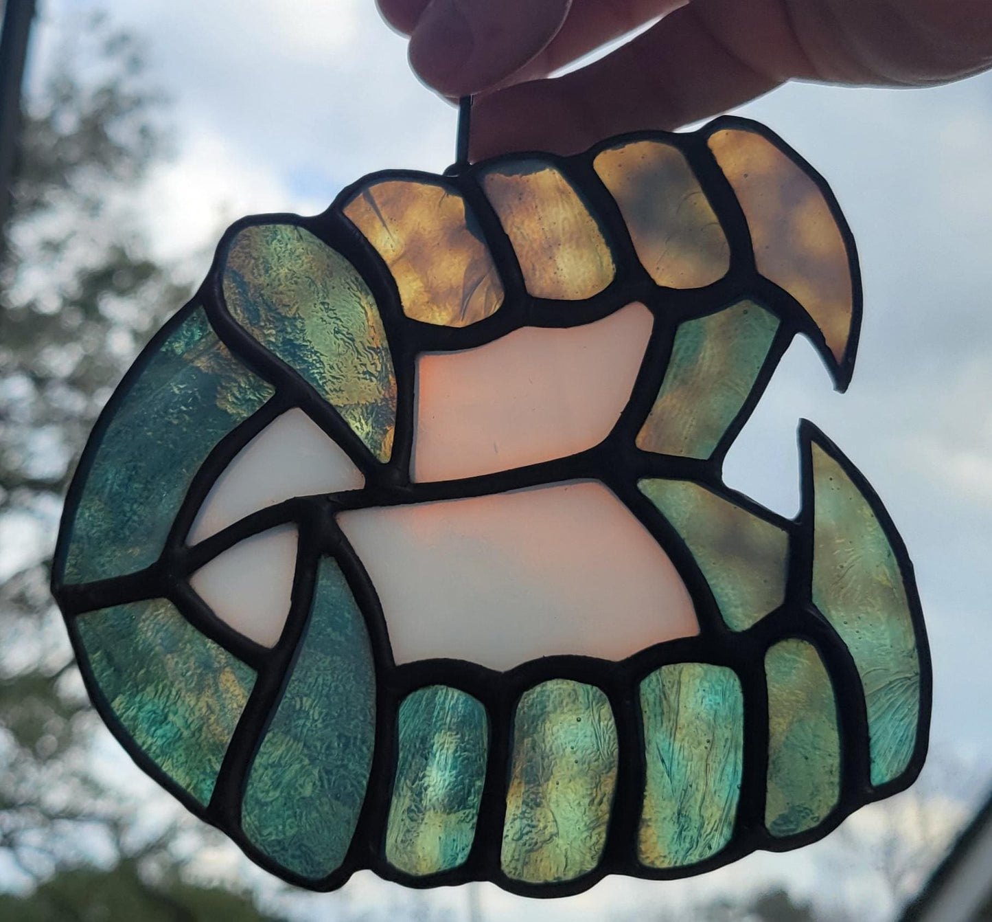 Vintage Bullseye Glass Vampire Fangs Suncatcher