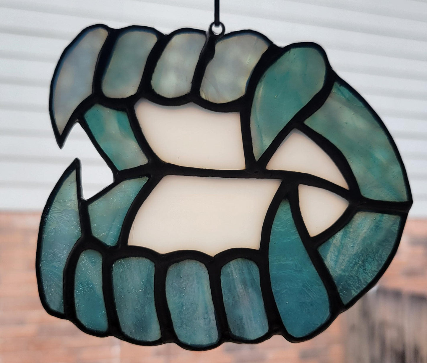 Vintage Bullseye Glass Vampire Fangs Suncatcher