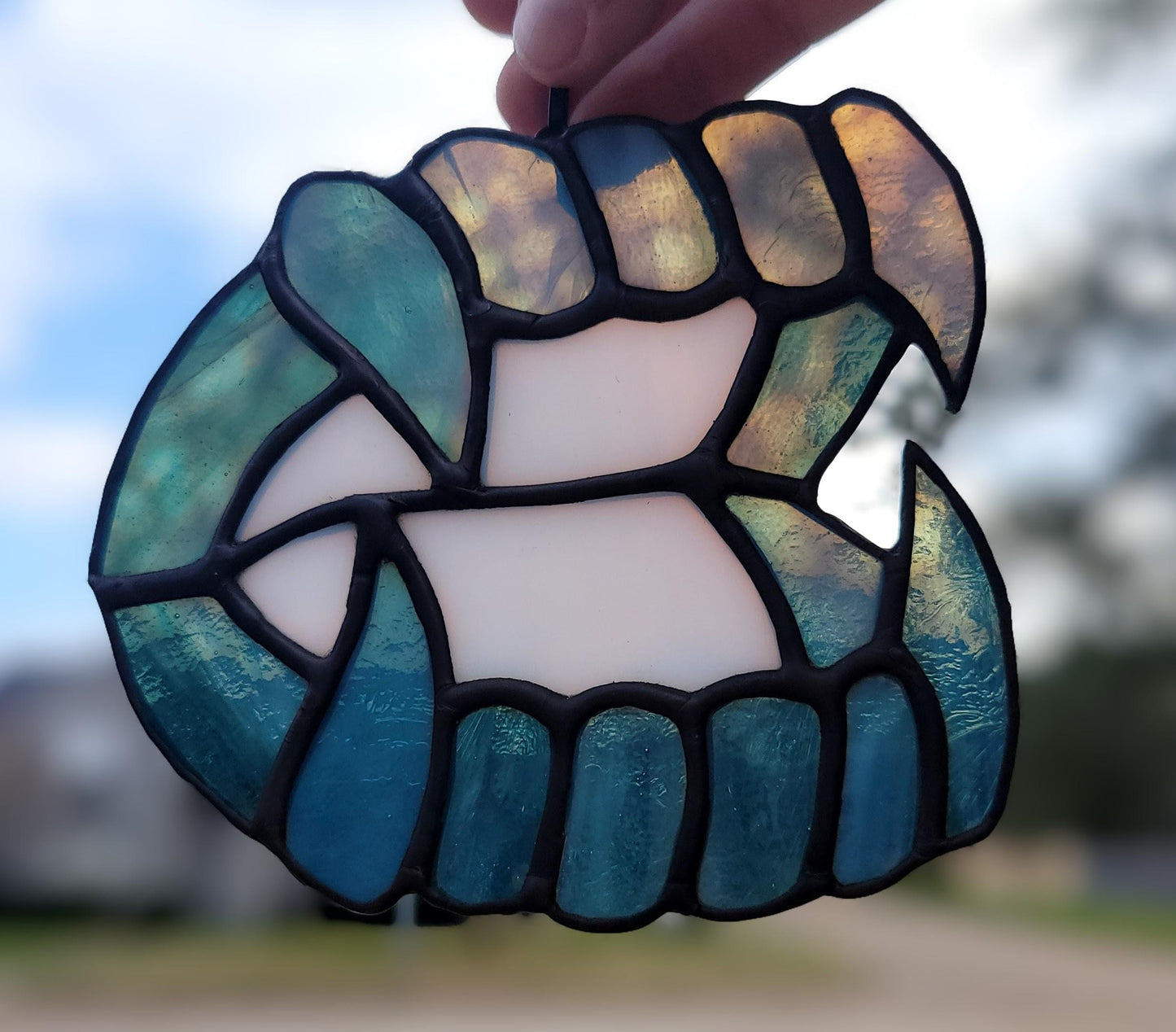 Vintage Bullseye Glass Vampire Fangs Suncatcher